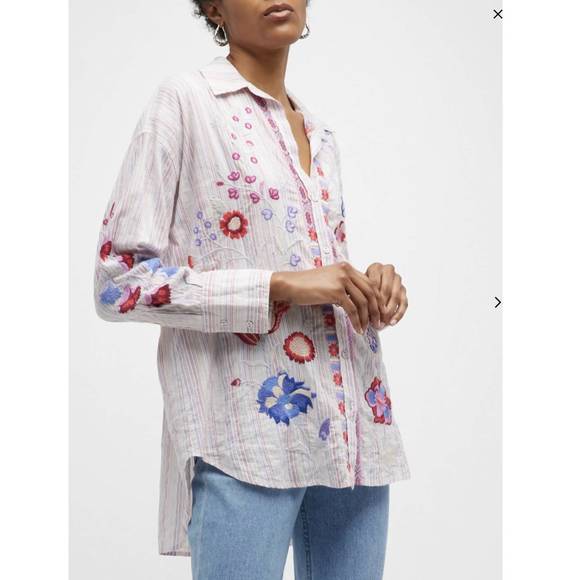 NEW JOHNNY WAS piper relaxed oversized shirt in multi stripe - Picture 2 of 3